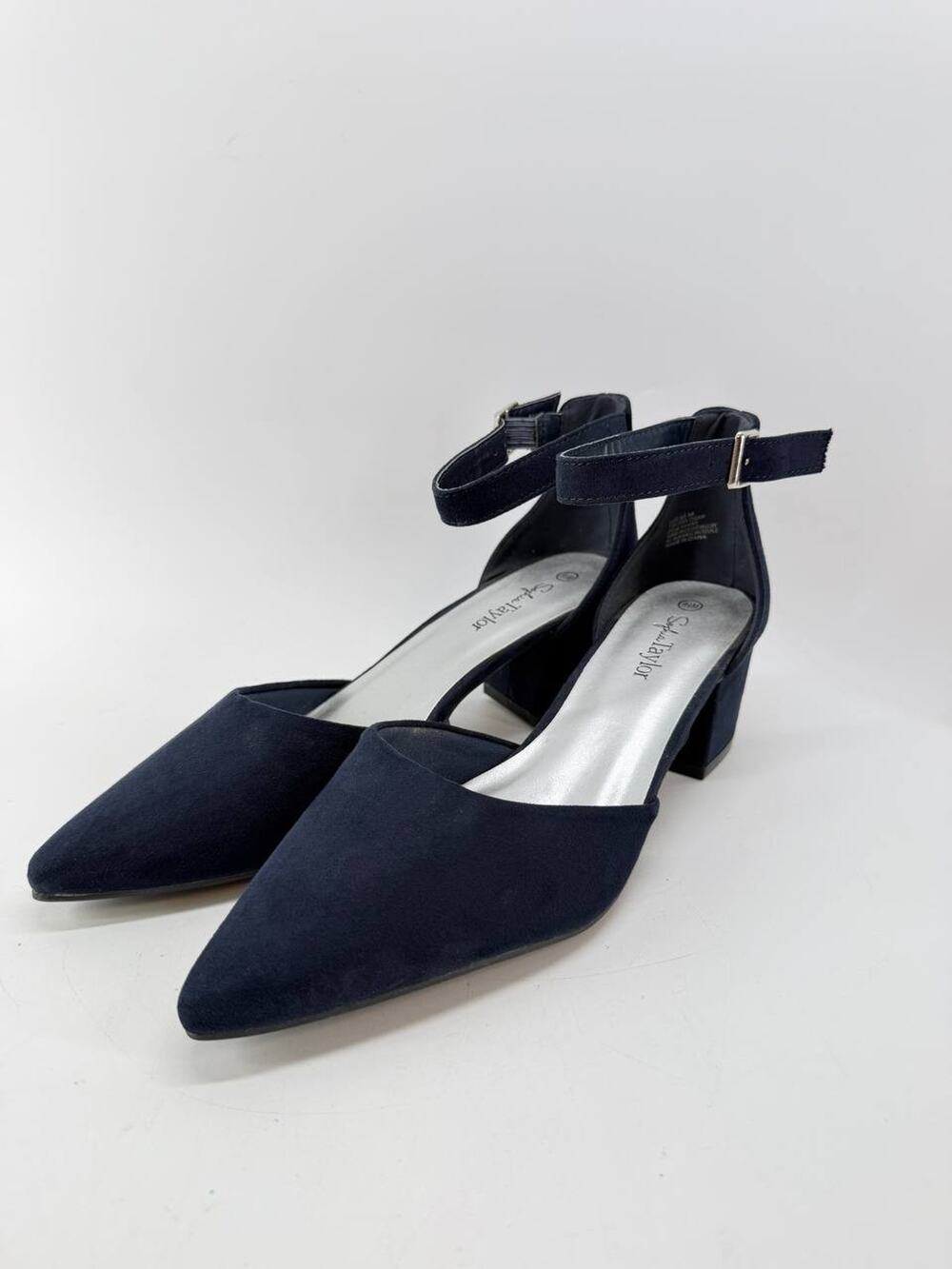 Sophia Taylor Women's Navy Ankle Strap Pointed Toe Block Heel Pumps Size 9.5M